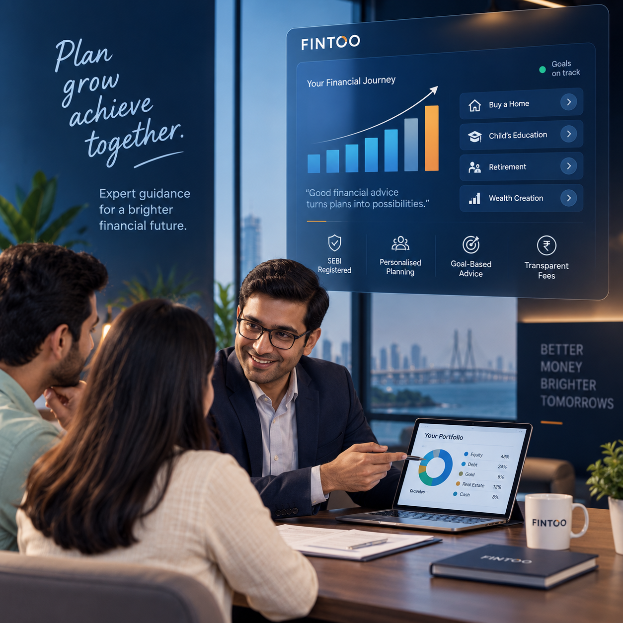 Financial advisor discussing a personalised financial plan with a couple in Mumbai